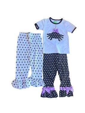 Polka Dot Outfit Girls S (2/3) Black & White Cotton Blend Bow Ruffle Pants 3pc